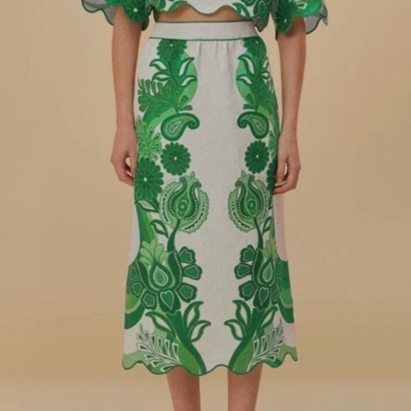 FARM Rio Dresses & Skirts - FARM Rio Color Festival Linen Midi Skirt, Green, NWT 🇧🇷